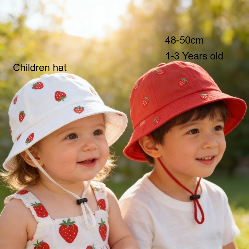 Baby Clothing For Girls - Girl Fisherman Hat with Strawberry Embroidery